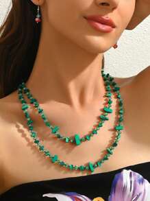 1 件复古百搭手工天然贝壳和水晶串珠长项链，可与毛衣搭配 - 彩色的 - 查看 12