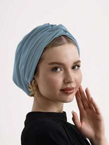 1pc Women's Classic Solid Color Chemo Turban Hat, High Elasticity, Pleated Design, Non-Slip, Breathable, Multi-Layer Pleated Headscarf, Perfectly Paired With Hijab, Soft And Skin-Friendly Modal Knitted Fabric, Suitable For Hijab Outfit, Daily Wear - Black - View 15
