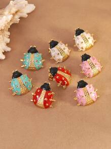 1 Pair Elegant & Cute Colorful Ladybug Stainless Steel Earrings, Suitable For Women's Daily/Outing Wear