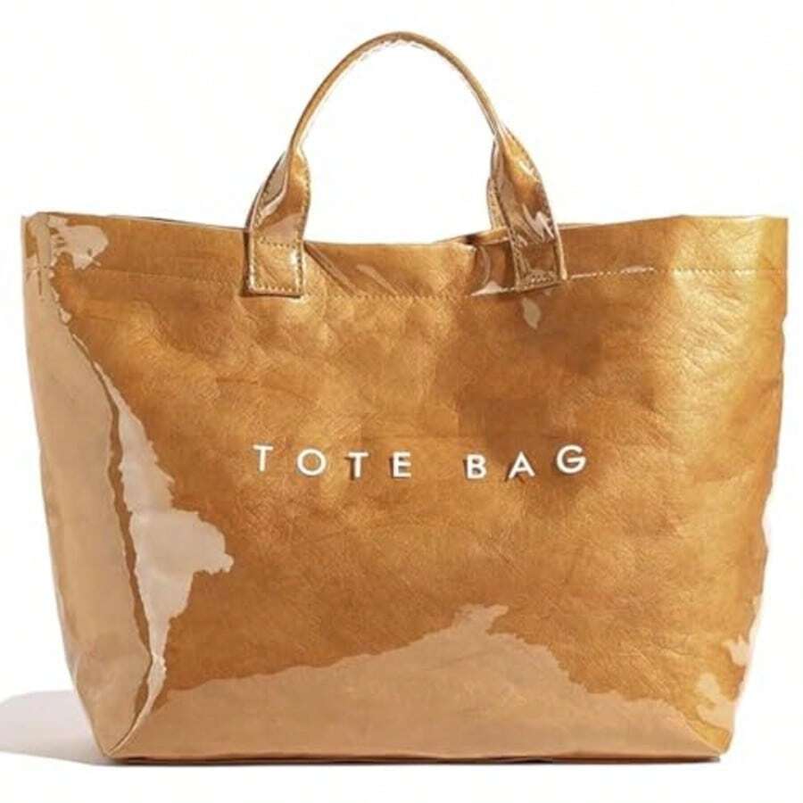 Stylish PVC Tote Purse For Women - Classy Handbag, Elevate Your Outfit With This Fashion Bag - Màu Khaki - Xem 1