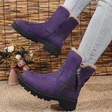 女士雪地靴，冬季新款，百搭靴子，厚底短靴，保暖内衬，保暖 - 紫色 - 查看 2
