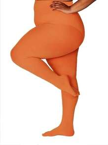 1 Pair Of Women's Plus-Size Leggings, 80D Opaque Solid Color Leggings, Soft Polyester Fiber Material, Hand Washable, Available In A Variety Of Colors, High-Waisted Tights, Suitable For Plus-Size Women.