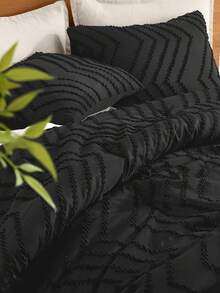 2/3pcs Black Geometric Floral Duvet Cover Set, Soft & Skin-Friendly, Suitable For Twin/Full/Queen/King Size Bed, All Seasons Home Decor, Bedding Gift, Machine Washable - Black - View 2