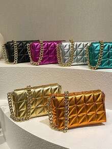 Metallic Quilted Chain Flap Square Bagmatching , Bag, Gifts, Outfit,Perfect For Dress,Wedding Dress,Formal Dresses For Women,Prom Dress, Dress,Birthday Dress,Mini Shell-Shaped Fashion Laser Metal Clutch, Y2K Vintage Metal Frame Chain Shoulder Crossbody Bag, Suitable For Women Formal Dinner, Going Out, Dating, Shopping, Elegant Shell Purse Perfect For Parties Weddings Dinners & Banquets Matches Wedding Dresses Formal Wear Prom Gowns Birthday Outfits,Backpacks, Handbags, Ladies' Handbags, Ladies' Wallets, Ladies' Handbags, Ladies' Work Bags, Ladies' Wallets And Bags, Travel Essentials, Christmas Gifts, Travel Accessories, Gifts For Women, Cosmetic Bags, Personalized Gifts, Elegant Ladies' Wallets, Christmas Wallets, Bridesmaid Gifts, Christmas Gifts For Women - 金色 - 查看 10