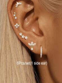 Set de 6 piezas (para 1 oreja) Juego de aretes para mujeres con circonita chapada en oro, accesorios de joyería para vacaciones y fiestas