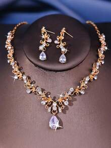 奢华新娘珠宝套装，高端水晶皇冠，优雅项链和耳环 4 件套婚礼配饰套装，适合婚纱、新娘派对和庆典 - A - 查看 8