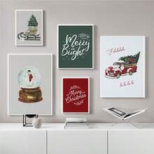 1PC Merry Christmas Crystal Ball Tree Truck Wall Art Poster Nordic Cartoon Minimalist Canvas Painting Home Decoration Living Room Frameless