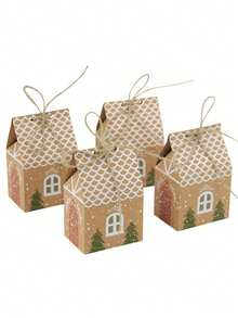 10/20/30/40/50 peças Caixa de Doces em Forma de Casa Pequena de Natal, Caixa de Biscoitos de Papel Kraft, Caixa de Pastelaria, Caixa de Presente, Decorações de Natal, Presentes de Natal