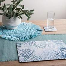 Madras Link Linen Table Runner Aqua 35 X 140 Cm