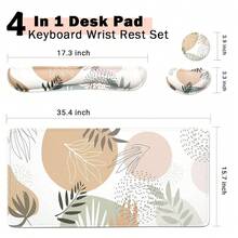 Large Keyboard Mouse Pad Set, Extended Mouse Pad+Keyboard Wrist Rest Support, Memory Foam Ergonomic Easy Typing, 4Pcs (35.4*15.9 In) Desk Pad Set For Home Office Study Game - Colorful-671326 - Leave - View 3