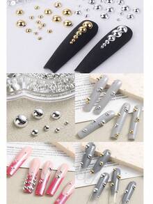 12 Grids Half Round Gold+Silver Pearls Nail Charms Metallic Flat-Back Beads Ball Mixed Size Nail Pearls DIY Nail Gems Nail Supplies - vàng và bạc - Xem 7