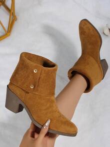 Women's High Heel Fashion Shoes, Solid Color Western Style Side Zipper Ankle Boots And Short Boots, Suitable For Holidays, Autumn/Winter