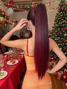 Extensión de cola de caballo con garra, fibra resistente al calor de 24 pulgadas, color marrón rojo, cola de caballo con clip - Rojo degradado - Ver 3