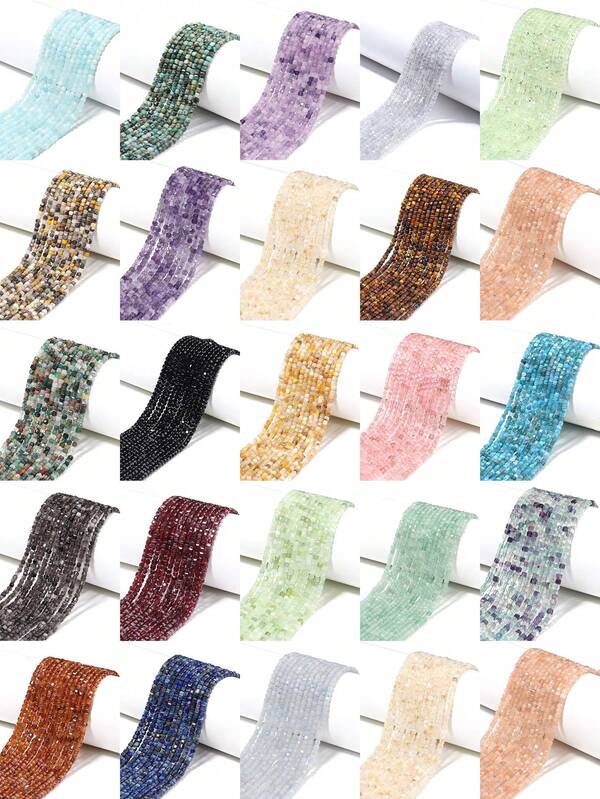 3*3mm Piedras preciosas naturales con forma de cubos de azúcar, cristales curativos sueltos, rocas con agujero perforado para hacer pulseras, joyería y manualidades