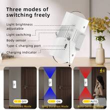 Rechargeable Battery Operated Motion Sensor Light ,Magnetic Dimmable RGB Night Light ,Wireless Wall Sconces For Bedroom,Stairs