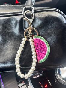 Handmade Beaded Watermelon Keychain Fashion Faux Pearl Chain Bag Charm Summer Fresh Decorative Accessory Bead Inlaid Bead Handmade Nail Beads Y2K - Multicolor - View 7