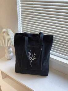 1 chiếc túi tote đeo vai cỡ lớn in họa tiết hoa màu hồng, túi mua sắm/ba lô in hình thực vật, túi xách vải bố, túi đi chợ, túi dự tiệc, túi quà tặng đám cưới/sinh nhật, túi tote thủ công, quà tặng dự tiệc, túi xách nữ, túi vải bố. - màu đen - Xem 2