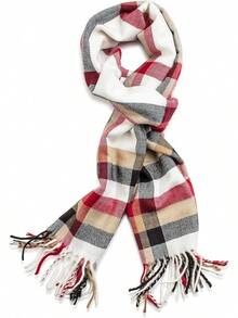Soft Luxurious Classic Cashmere Feel Winter Scarf With Box, Cozy Warm Scarf - White Red Plaid Gift - View 4