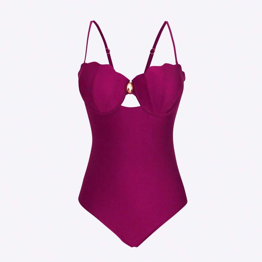 WD VEST Structured Swimsuit With Padded Cups And Central Detail – Sophistication And Style To Shine By The Sea XX343 - 玫瑰紅 - 查看 1