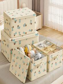 Caja de almacenamiento de tela cubo tejido azul. Con doble asa, adecuado para organizadores familiares, vuelta al colegio, mudanza, caja de almacenamiento plegable