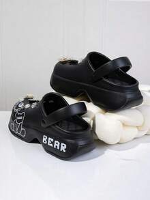 Teenage Girls Hollow Flower Decor Sandals, EVA Floral Cute & Fashionable Garden Shoes, Beach Slippers, Suitable For Indoor & Outdoor Wear - Black - View 3