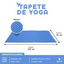 MUUK FITNESS Alfombrilla de Yoga 170 x 70 cm – Grosor 4 mm, Tapete para Yoga, Pilates, Fitness y Ejercicio, Antideslizante, Plegable y Fácil de Transportar, PVC Resistente y a Prueba de Agua, Ideal para Casa, Gimnasio, Parque o Viajes, Diseño Cómodo que Protege Articulaciones, Superficie Estable y Duradera para Relajación, Meditación y Estiramientos, Apta para Principiantes y Expertos. - Azul - Ver 6