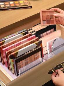 1 Bandeja para sombras de ojos, organizador de maquillaje de 7 ranuras, organizador de tocador de escritorio/cajón, caja de almacenamiento de maquillaje ahorradora de espacio, organizador de maquillaje transparente, apto para tocadores, encimeras de baño, armarios, habitaciones, dormitorios y decoraciones de sala de estar, accesorios de viaje, cajas de regalo, regalos de almacenamiento y regalos divertidos.