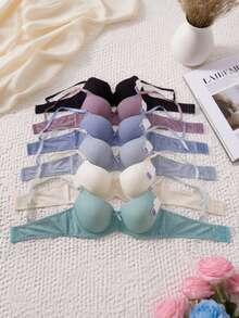 Sujetador para mujer, copa C, paquete de 6, 6 colores, copas cómodas de cobertura total, tres cierres, tirantes ajustables, adorno de lazo, sujetador de color sólido sexy y cómodo. - Multicolor - Ver 1