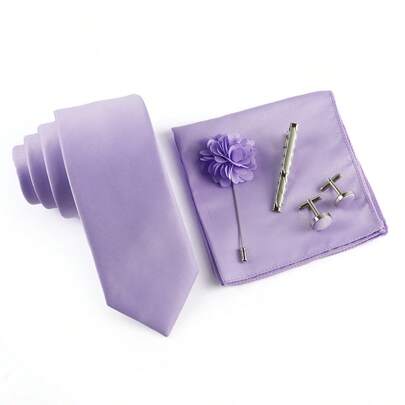 ZONFAZ Set de 5 piezas de accesorios de moda de negocios para hombres que incluye corbata, pañuelo, gemelos, alfiler de solapa y pinza de corbata, esenciales para bodas y fiestas