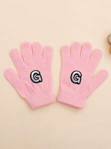 1 Pair Baby Girl Pink Letter Pattern Gloves, Fashionable & Cute, Soft & Warm, Suitable For 1-3 Years Old Girls Everyday Use In Autumn/Winter - Pink - View 24