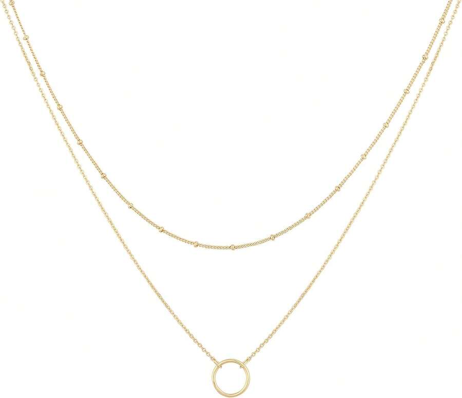 MEVECCO Layered Heart Necklace Pendant Handmade 18k Gold Plated Dainty Gold Choker Arrow Bar Layering Long Necklace For Women - 層層業力 - 查看 1