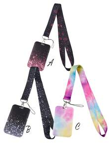 1 set suport pentru card de identitate cu cer înstelat și breloc, design drăguț cu mâzgăleală, șnur pentru femei, bărbați, angajați, studenți