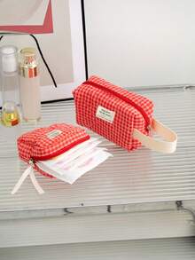 1 Stück Gitter-Kosmetiktasche im koreanischen Stil, gesteppte rosenrote Tasche, Ins-Stil Mädchen Urlaubsutensilien, große Kapazität Reißverschlusstasche, Geldbörse, Tamponbeutel mit Schmetterlingsmuster, Beauty-Tasche, Frühlingszubehör, Damenmode, Reise-Aufbewahrungstasche für Hochzeit, Brautjungfer, Weihnachten, Muttertag, Krankenschwestern-Tag, Lehrertag, Herbst, Uni-Utensilien, Reiseutensilien, Urlaubstasche für Frauen, Make-up-Organizer