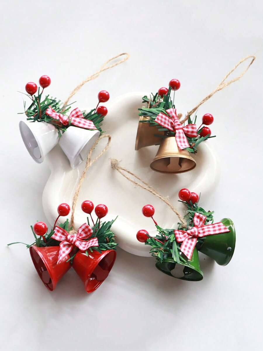 1 peça de sino duplo decorativo de Natal para pendurar em janelas e árvores, acessórios de metal para decoração DIY, decoração de cenários, decoração de festivais, decoração de quartos, decoração de casa, decoração de escritórios, decoração de festas temáticas, decoração de Natal, decorações de Natal, decorações de inverno, presentes de Natal para casa, decoração de Natal