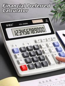 1pc Financial Office Calculator,12-Digit Large Display & Large Buttons,Solar Cell Dual Power Supply, Multipurpose, Suitable For Commercial, Financial And Accounting Use Back To School - Black and White - View 1