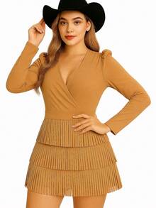 Vestido para dama estilo vaquero con barbas - Café - Ver 3