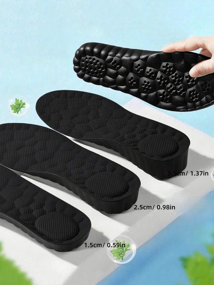 1 Pair Black EVA Cushioned Full-Length Insoles, Comfortable Hidden Height Increase Insoles For Sports, Office, Daily Wear, Suitable As Halloween, Christmas, Holiday Gifts - Black-1.5cm - View 1