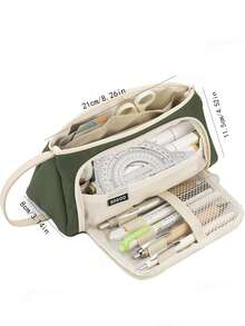 1pc Solid Color Pencil Bag, Modern Letter Patch Decor Multi-Layer Stationery Bag For Middle High College School & Office,Pencil Case,Pencil Pouch,School Bag - Hot Pink - View 4