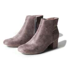 Women's Black Vegan Suede Cheetah Faux Suede Cognac Vegan Suede Natural Faux Suede Smokey Taupe White PU Chunky Low Heel Zip-Up Ankle Boots – Minimalist Round/Pointed Toe Fashion Booties [Size Up Half Size] - 煙燻灰褐色 - 查看 4