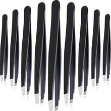 12pcs Eyebrow Tweezers Set, Stainless Steel Slanted Tip Tweezers For Facial Hair Grooming - Black - View 1