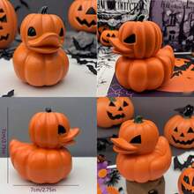 1pc Orange Pumpkin Shaped Halloween Duck Ornament, Halloween Decorative Accent, Resin Tabletop Figurine Gift Home Decor Fall Decor Room Decor
