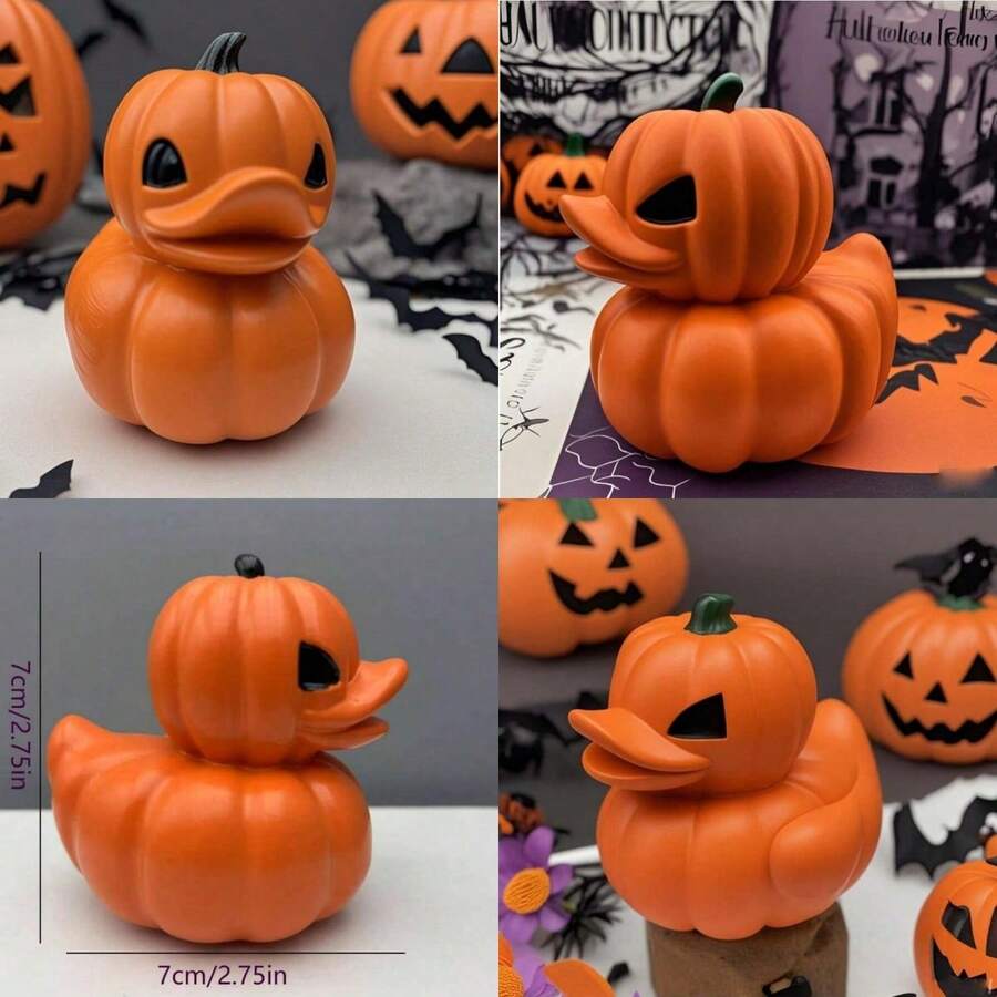 1pc Orange Pumpkin Shaped Halloween Duck Ornament, Halloween Decorative Accent, Resin Tabletop Figurine Gift Home Decor Fall Decor Room Decor