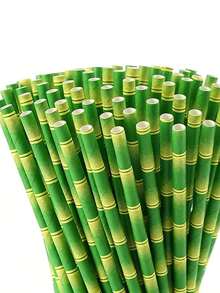 10-100pcs Bamboo Print Paper Straws - Durable & Stylish, Suitable For Cocktails, Juices, Milkshakes And Smoothies - Ideal For Wedding, Birthday And Party Decorations, Also Ice Drink Straws | Premium Party Supplies | Durable Paper Straws, Educational Supplies - Multicolor - View 1