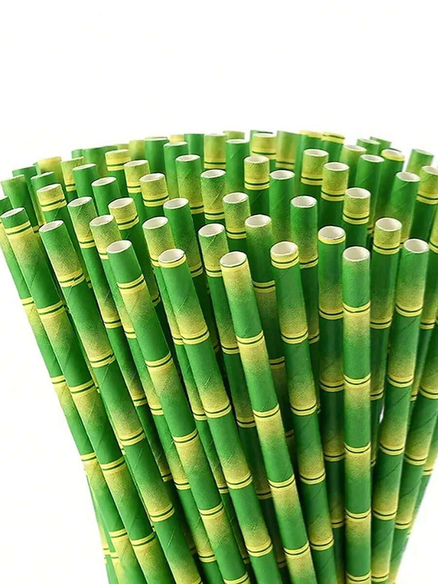 10-100pcs Bamboo Print Paper Straws - Durable & Stylish, Suitable For Cocktails, Juices, Milkshakes And Smoothies - Ideal For Wedding, Birthday And Party Decorations, Also Ice Drink Straws | Premium Party Supplies | Durable Paper Straws, Educational Supplies - Multicolor - View 1