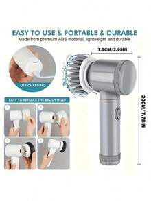 1 Set Grey Electric Rotating Brush, Bathroom Cleaning Brush Electric Brush With 6 Replaceable Brush Heads, Low Power Slow Rotation Cleaning Brush Suitable For Kitchen, Toilet, Windows Cleaning, Suitable For Graduation Gift, Bachelor Party Gift, Bridesmaid Gift, Father's Day Gift, Halloween Decoration, Halloween Gift, Bridesmaid Proposal Gift, Wedding Guest Favor, Birthday Party Decoration And Wedding Items, Wedding, Birthday Party, Anniversary, Holiday Event, Graduation Ceremony - Grey - View 6