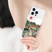 Charming Cartoon Village Scene Pattern Transparent Phone Case Compatible With IPhone 11 12 13 14 15 Pro Max Plus Lens Protective Soft Silicone Back Cover Whimsical Stylish Durable - 無色 - 查看 2