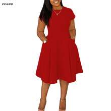 Womens Elegant Casual Short Sleeve Midi Dress - 紅色 - 查看 1