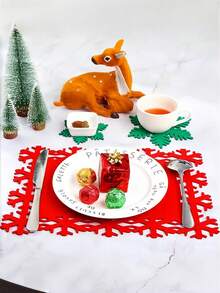 12 piezas Manteles individuales con diseño de copos de nieve, posavasos con copos de nieve, manteles individuales rojos para tazas de vino, té y café, en caja de regalo para decoración de fiesta de Navidad, invierno y días festivos. Manteles individuales y posavasos de fieltro verde y rojo para decoración de mesa de cena de fiesta de Navidad, boda de invierno y días festivos. - Multicolor - Ver 1