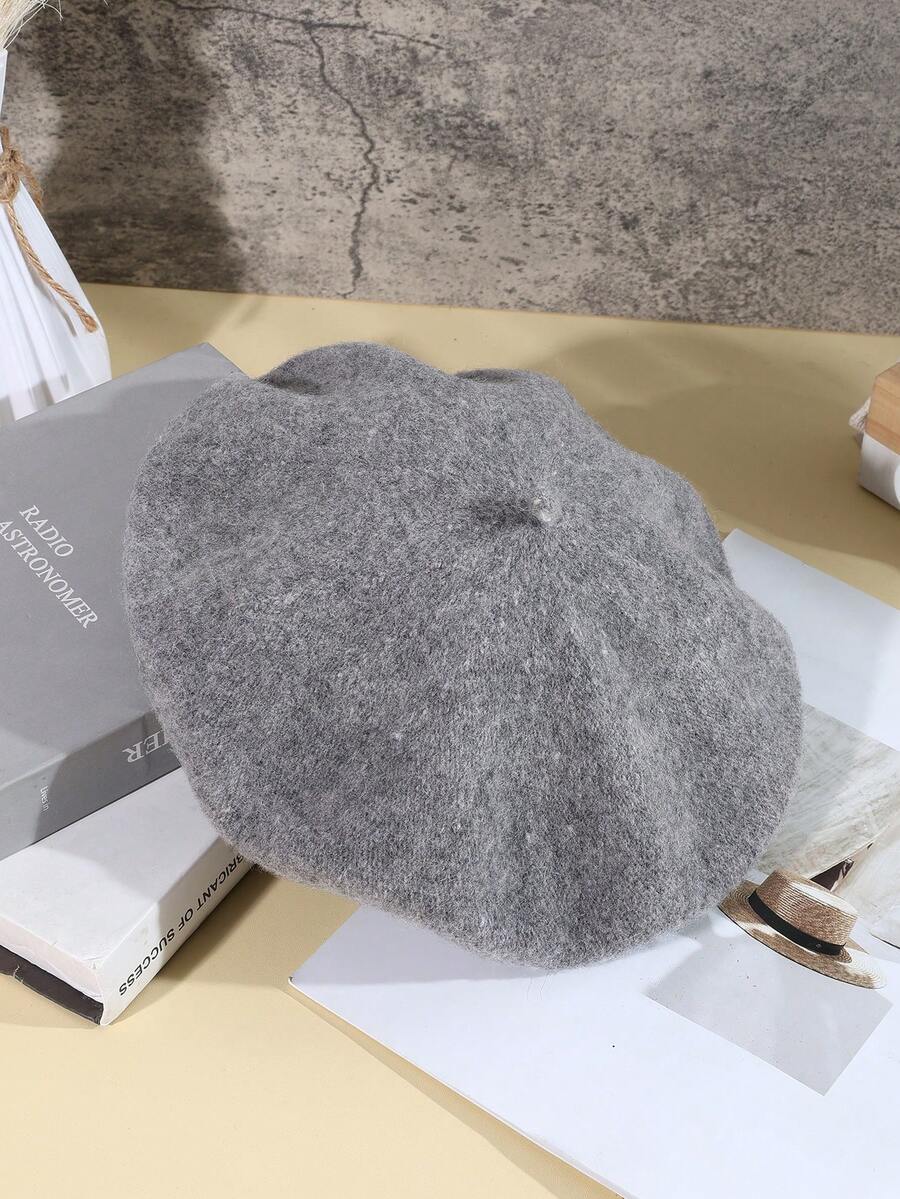 1pc Women's Solid Color Wool Beret Hat, Artistic Japanese Style Suitable For Outings And Sketching, Autumn/Winter