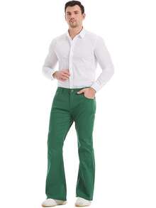 Men's Relaxed Stretch Vintage 60s 70s Bell Bottom Fit Comfort Flared Retro Leg Denim Jeanshalloween - 綠色 - 查看 6